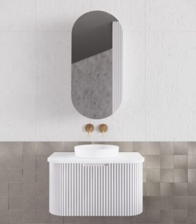 ABS RIVA WH750-MW BERGEN CURVE FLUTED WALL HUNG VANITY 750MM MATTE WHITE - Urban Designs Bathroom and Kitchen