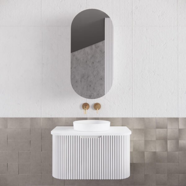 ABS RIVA WH750-MW BERGEN CURVE FLUTED WALL HUNG VANITY 750MM MATTE WHITE - Urban Designs Bathroom and Kitchen