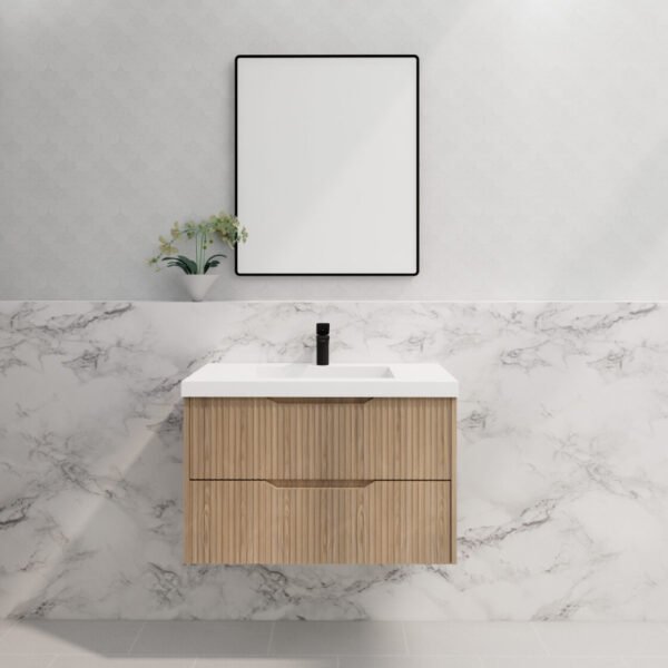 ABS RIVA WH900-AO BALI FLUTED WALL HUNG VANITY 900MM AMERICAN OAK - Urban Designs Bathroom and Kitchen