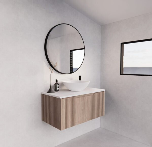 ABS RIVA WH900-AO VIENNA FLUTED WALL HUNG VANITY 900MM AMERICAN OAK - Urban Designs Bathroom and Kitchen