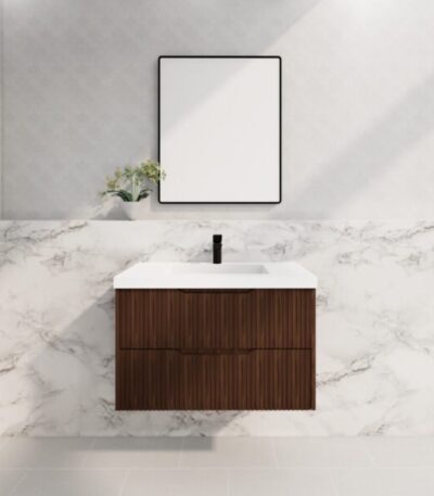 ABS RIVA WH900-BR BALI FLUTED WALL HUNG VANITY 900MM BROWN OAK - Urban Designs Bathroom and Kitchen
