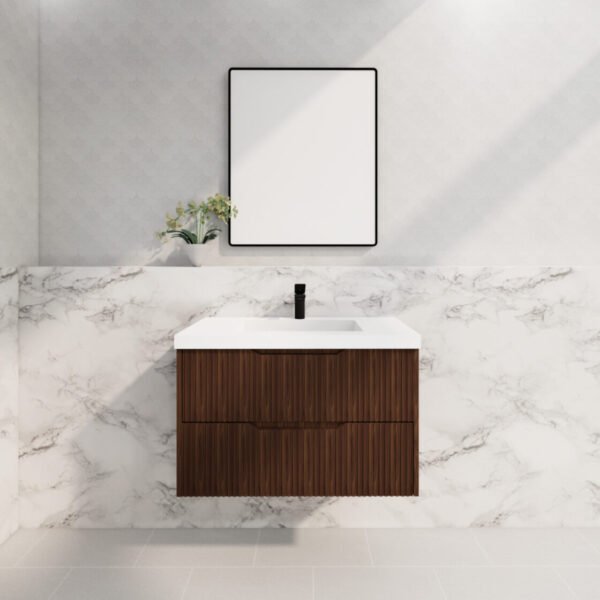 ABS RIVA WH900-BR BALI FLUTED WALL HUNG VANITY 900MM BROWN OAK - Urban Designs Bathroom and Kitchen