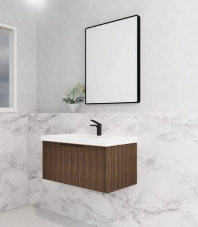ABS RIVA WH900-BR VIENNA FLUTED WALL HUNG VANITY 900MM BROWN OAK - Urban Designs Bathroom and Kitchen