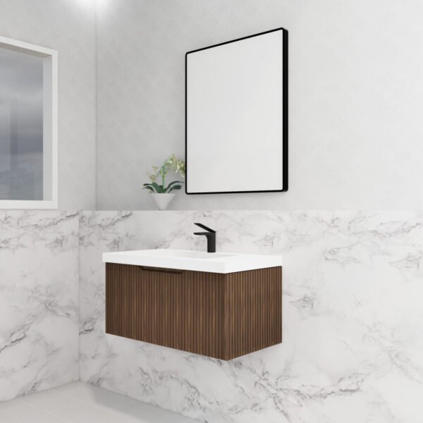 ABS RIVA WH900-BR VIENNA FLUTED WALL HUNG VANITY 900MM BROWN OAK - Urban Designs Bathroom and Kitchen