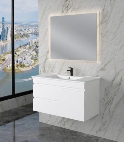 ABS RIVA WH900-GW LESS WALL HUNG VANITY 900MM LEFT/RIGHT HAND DRAWERS GLOSS WHITE - Urban Designs Bathroom and Kitchen