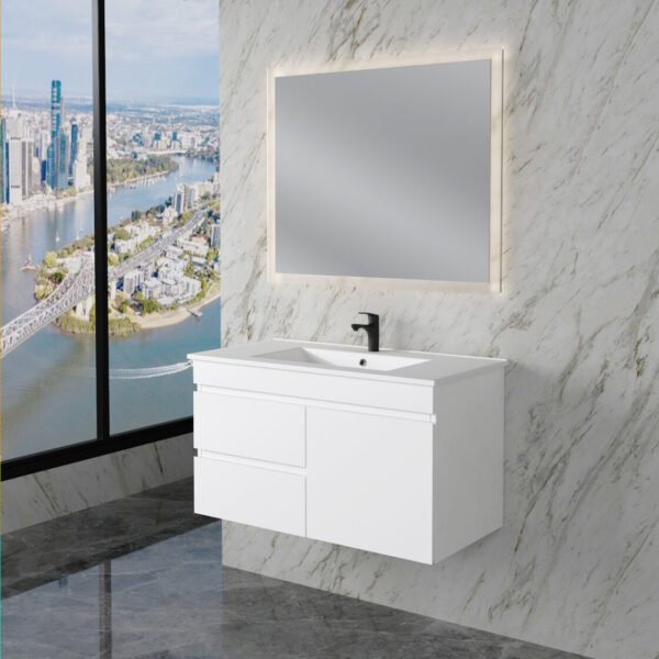 ABS RIVA WH900-GW LESS WALL HUNG VANITY 900MM LEFT/RIGHT HAND DRAWERS GLOSS WHITE - Urban Designs Bathroom and Kitchen