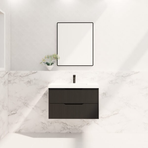 ABS RIVA WH900-MB BALI FLUTED WALL HUNG VANITY 900MM MATTE BLACK - Urban Designs Bathroom and Kitchen