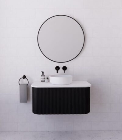 ABS RIVA WH900-MB BERGEN CURVE FLUTED WALL HUNG VANITY 900MM MATTE BLACK - Urban Designs Bathroom and Kitchen