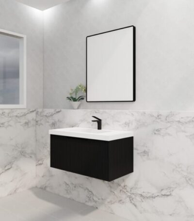 ABS RIVA WH900-MB VIENNA FLUTED WALL HUNG VANITY 900MM MATTE BLACK - Urban Designs Bathroom and Kitchen