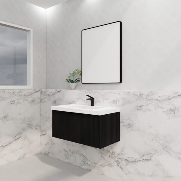 ABS RIVA WH900-MB VIENNA FLUTED WALL HUNG VANITY 900MM MATTE BLACK - Urban Designs Bathroom and Kitchen