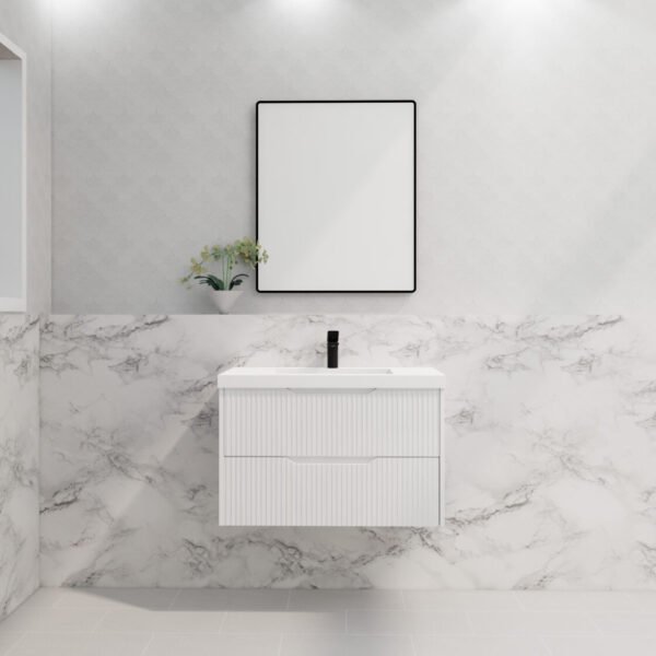 ABS RIVA WH900-MW BALI FLUTED WALL HUNG VANITY 900MM MATTE WHITE - Urban Designs Bathroom and Kitchen