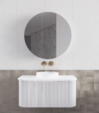 ABS RIVA WH900-MW BERGEN CURVE FLUTED WALL HUNG VANITY 900MM MATTE WHITE - Urban Designs Bathroom and Kitchen