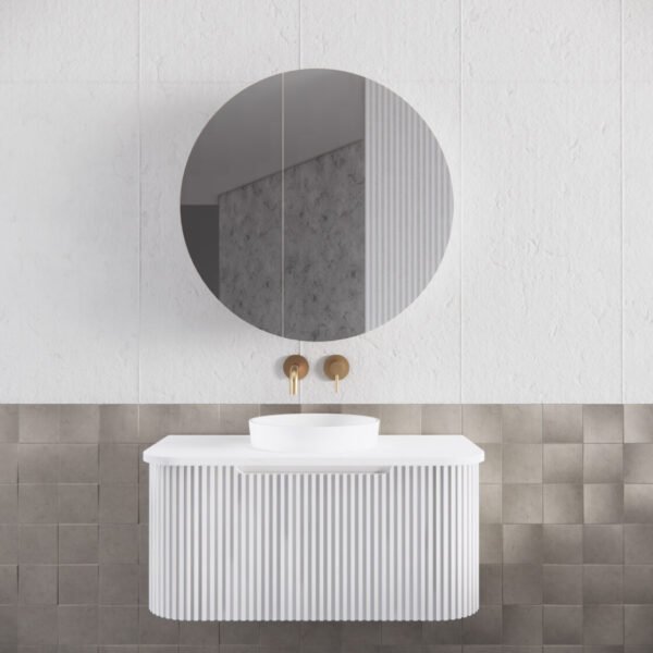 ABS RIVA WH900-MW BERGEN CURVE FLUTED WALL HUNG VANITY 900MM MATTE WHITE - Urban Designs Bathroom and Kitchen