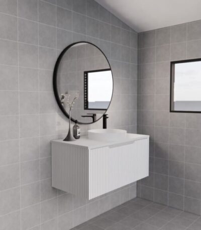 ABS RIVA WH900-MW VIENNA FLUTED WALL HUNG VANITY 900MM MATTE WHITE - Urban Designs Bathroom and Kitchen
