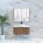 ABS RIVA WH900-ST BERGEN CURVE FLUTED WALL HUNG VANITY 900MM SOLID TIMBER FINISH - Urban Designs Bathroom and Kitchen