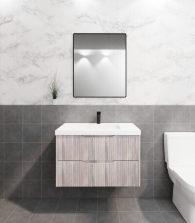ABS RIVA WH900-WO BALI FLUTED WALL HUNG VANITY 900MM WHITE OAK - Urban Designs Bathroom and Kitchen