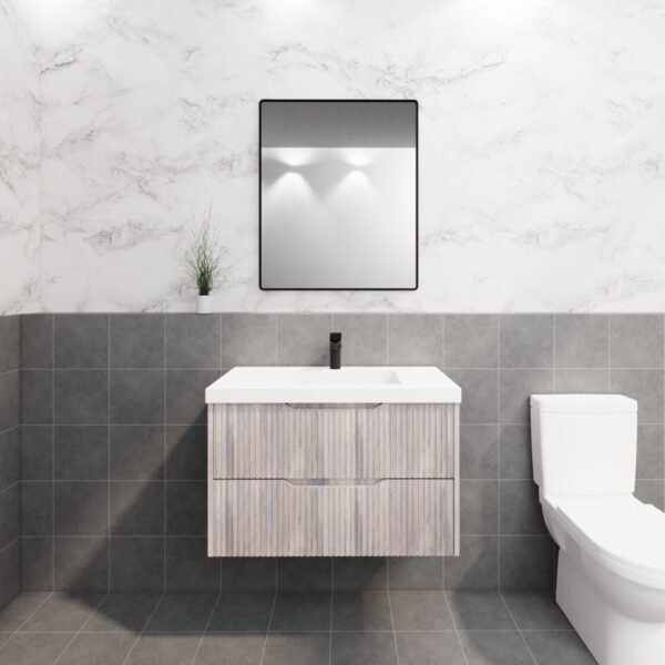 ABS RIVA WH900-WO BALI FLUTED WALL HUNG VANITY 900MM WHITE OAK - Urban Designs Bathroom and Kitchen