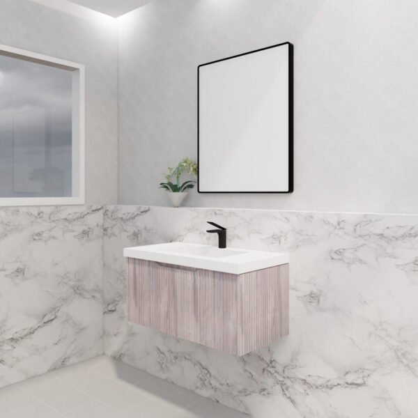 ABS RIVA WH900-WO VIENNA FLUTED WALL HUNG VANITY 900MM WHITE OAK - Urban Designs Bathroom and Kitchen