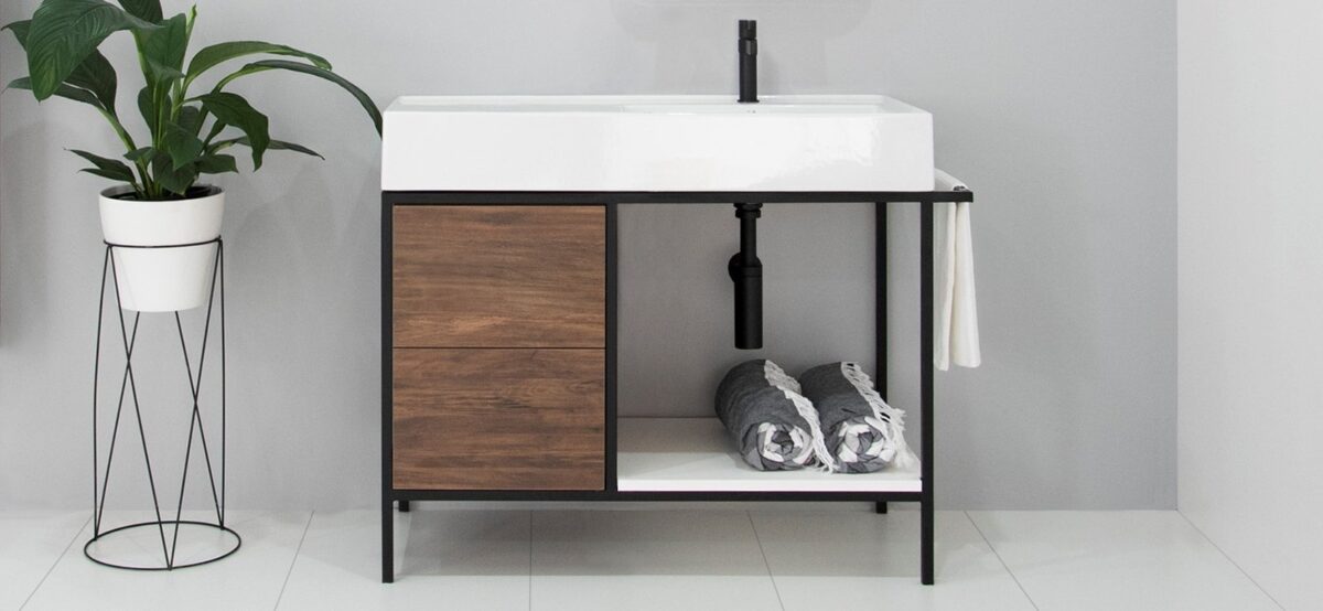 ADP ANTONIO FLOOR MOUNT VANITY METAL FRAME WITH ITALIAN SCARABEO CERAMIC TOP - Urban Designs Bathroom and Kitchen