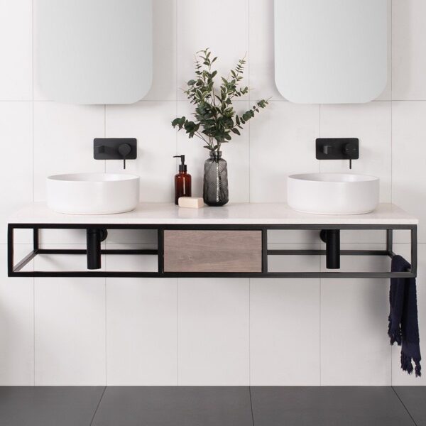 ADP COBALT QUARTZ WALL HUNG VANITY METAL FRAME WITH BENCHTOP - Urban Designs Bathroom and Kitchen