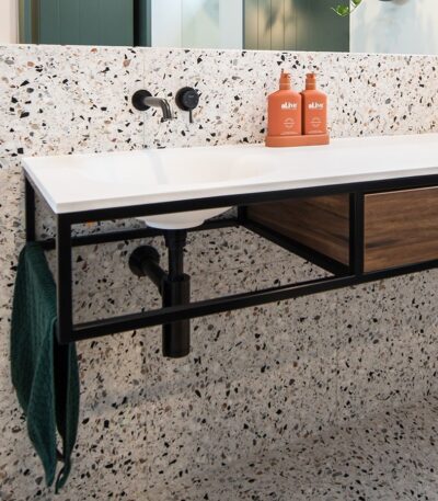 ADP COBALT WALL HUNG VANITY METAL FRAME WITH SOLID SURFACE MOULDED TOP - Urban Designs Bathroom and Kitchen
