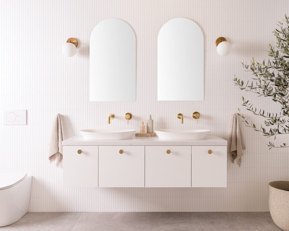 ADP GLACIER FULL DEPTH TWIN DOOR & DRAWER WALL HUNG VANITY WITH BENCHTOP - Urban Designs Bathroom and Kitchen