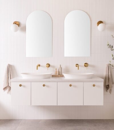 ADP GLACIER FULL DEPTH TWIN DOOR & DRAWER WALL HUNG VANITY WITH BENCHTOP - Urban Designs Bathroom and Kitchen