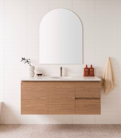ADP GLACIER FULL DEPTH TWIN DOOR & DRAWER WALL HUNG VANITY WITH CERAMIC MOULDED TOP - Urban Designs Bathroom and Kitchen