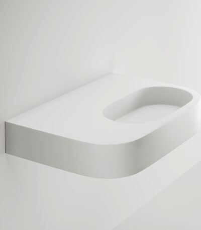 Aliro Accessible Wall-Mounted Basin - Left Shelf - Gloss White
