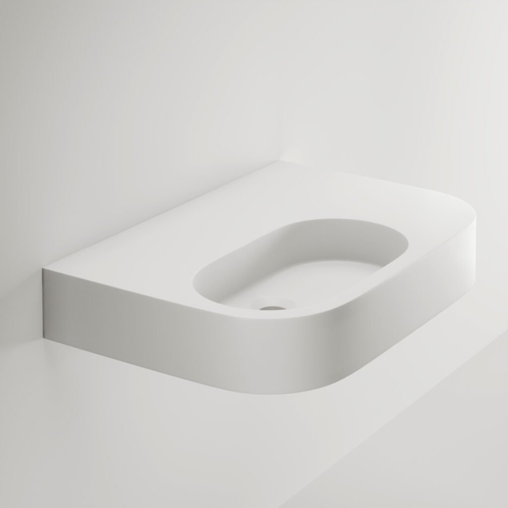 Aliro Accessible Wall-Mounted Basin - Right Shelf - Gloss White