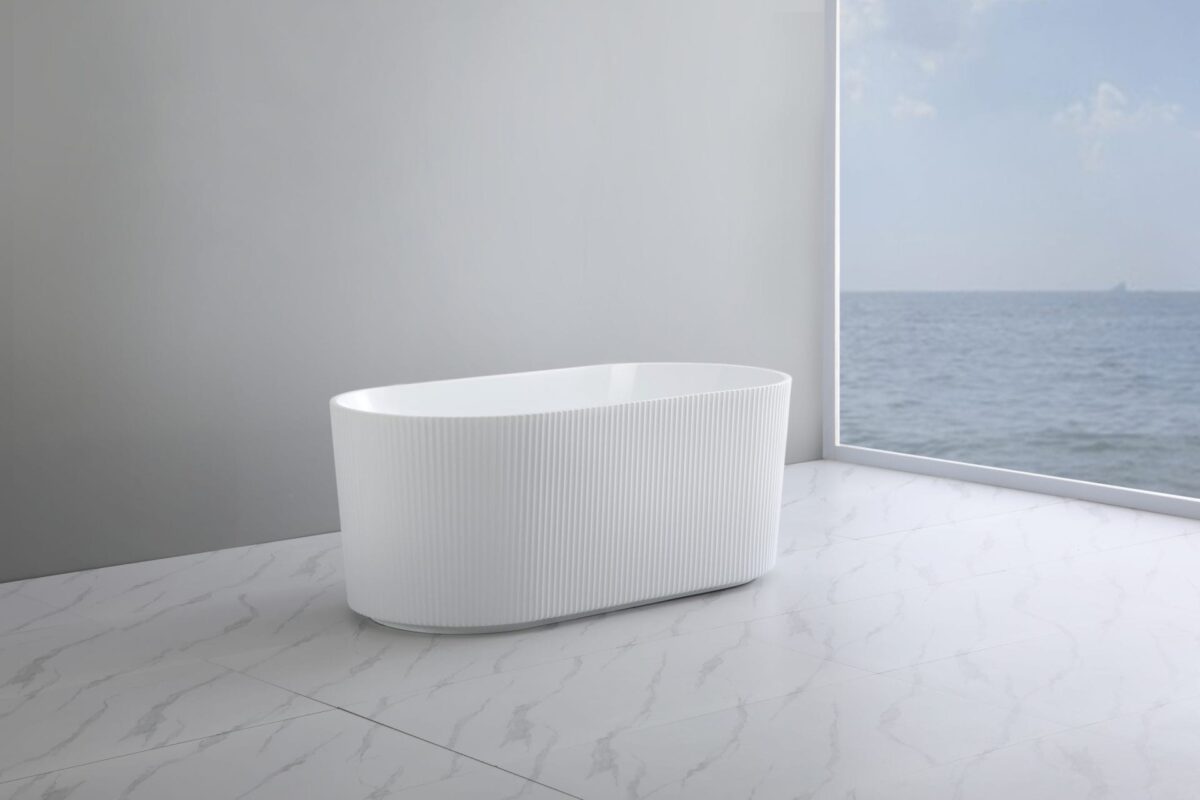 Ally Groove - Oval Freestanding Bathtub - Gloss White - 1700mm | AGV1700GW