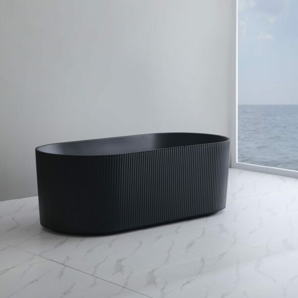 Ally Groove - Oval Freestanding Bathtub - Matt Black - 1500mm | AGV1500MB