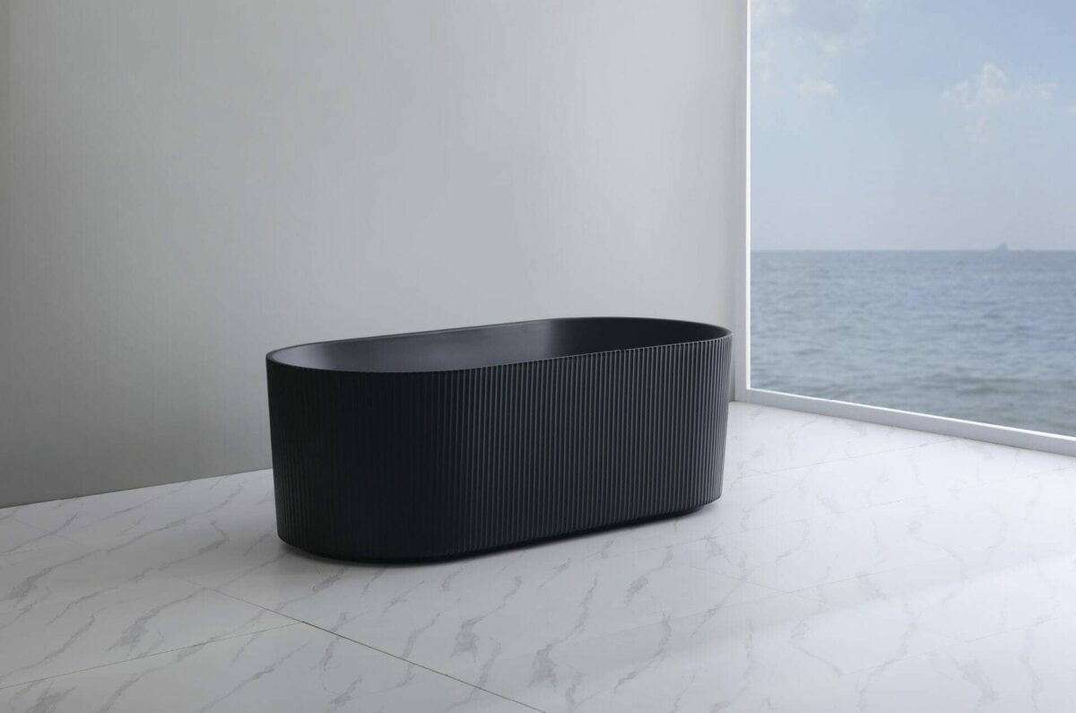 Ally Groove - Oval Freestanding Bathtub - Matt Black - 1700mm | AGV1700MB