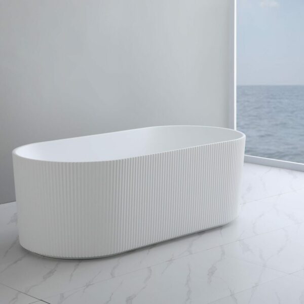 Ally Groove - Oval Freestanding Bathtub - Matt White - 1500mm | AGV1500MW