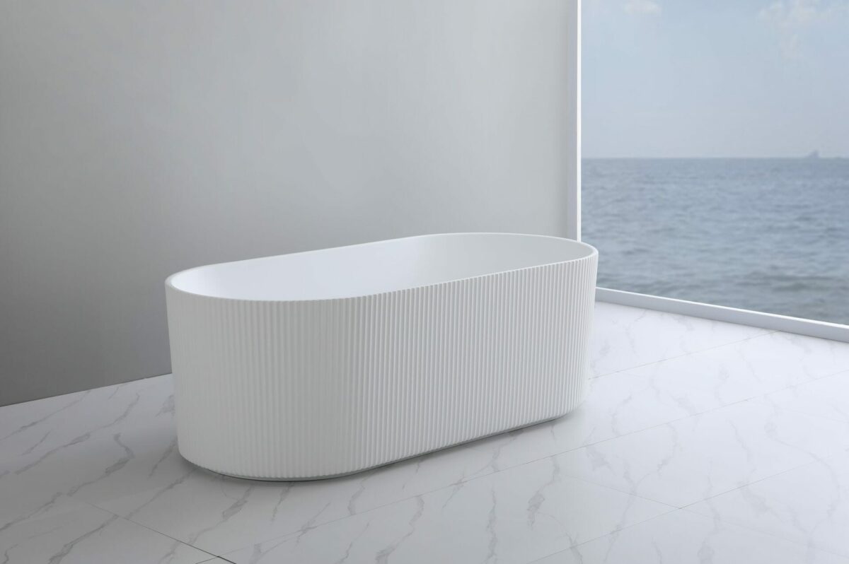 Ally Groove - Oval Freestanding Bathtub - Matt White - 1700mm | AGV1700MW