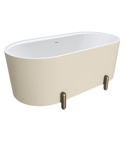 Aluca Freestanding Bath, 1500mm Matte Khaki with Brushed Copper Legs with overflow