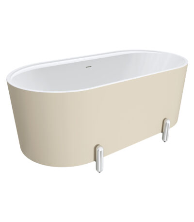 Aluca Freestanding Bath, 1500mm Matte Khaki with Chrome Legs with overflow