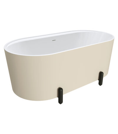 Aluca Freestanding Bath, 1500mm Matte Khaki with Matte Black Legs with overflow