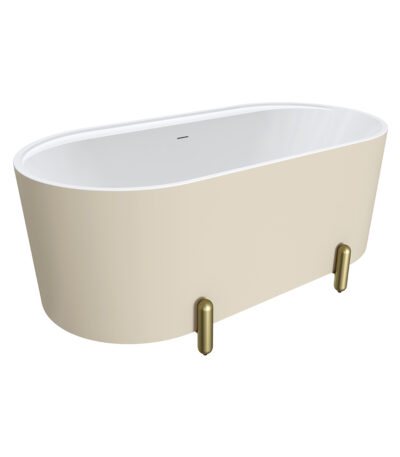 Aluca Freestanding Bath, 1500mm Matte Khaki with Urban Brass Legs with overflow