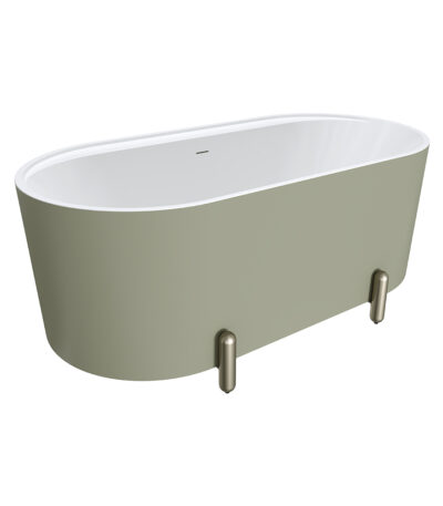 Aluca Freestanding Bath, 1500mm Matte Olive with Brushed Nickel Legs with overflow