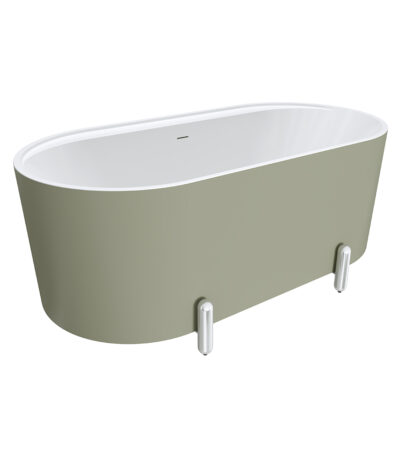 Aluca Freestanding Bath,1500mm Matte Olive with Chrome Legs with overflow