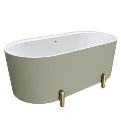 Aluca Freestanding Bath, 1500mm Matte Olive with Urban Brass Legs with overflow