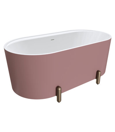 Aluca Freestanding Bath, 1500mm Matte Rouge with Brushed Copper Legs with overflow