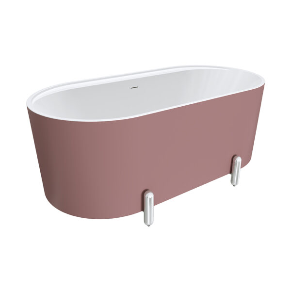 Aluca Freestanding Bath, 1500mm Matte Rouge with Chrome Legs with overflow