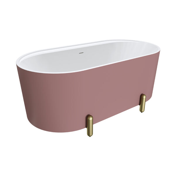 Aluca Freestanding Bath, 1500mm Matte Rouge with Urban Brass Legs with overflow