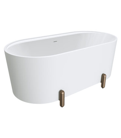 Aluca Freestanding Bath, 1500mm Matte White with Brushed Copper Legs with overflow