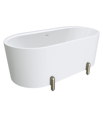 Aluca Freestanding Bath, 1500mm Matte White with Brushed Nickel Legs with overflow
