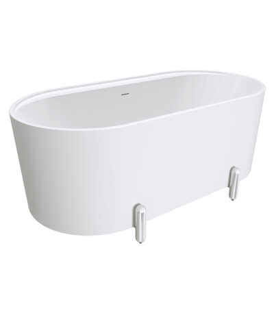 Aluca Freestanding Bath, 1500mm Matte White with Chrome Legs with overflow