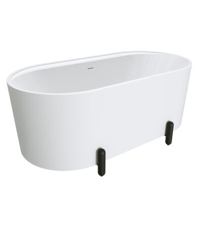 Aluca Freestanding Bath, 1500mm Matte White with Matte Black Legs with overflow
