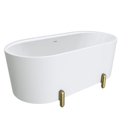 Aluca Freestanding Bath, 1500mm Matte White with Urban Brass Legs with overflow